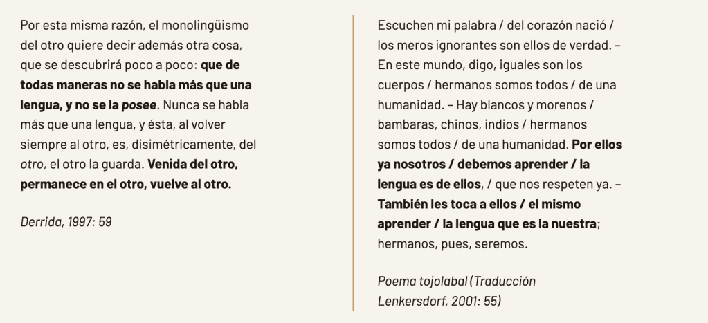 “Aquí decimos nuestra palabra” ~ ja ke`ntiki wantik yaljel (verso&nbsp;tojolabal)